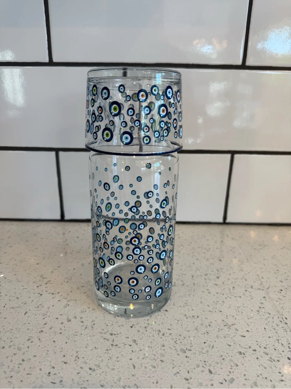 Rakle Glassware Evil Eye Watchful Eye Tumble-Up Carafe & Small Drinking Glass